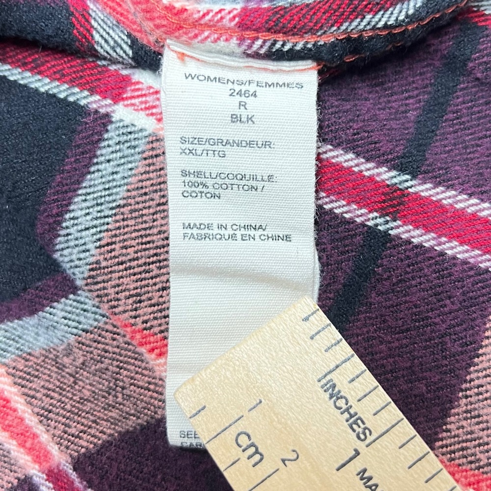 Gorpcore Woolrich Red Black Plaid Flannel Button Down Shirt Cotton Womens XXL B1 - Picture 4 of 7